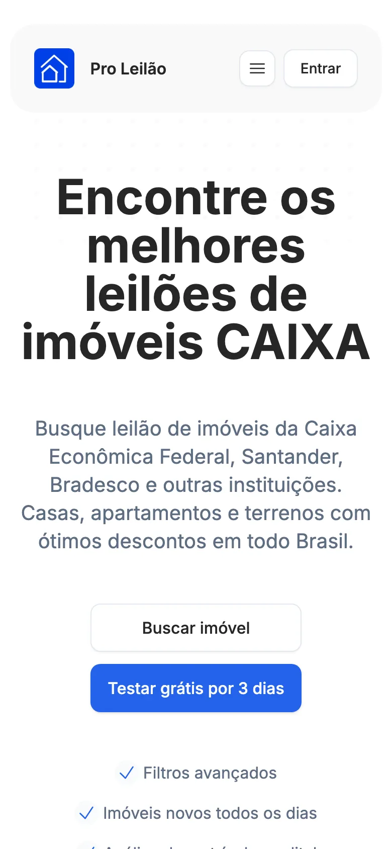 O Pro Leilão aberto no navegador do celular.