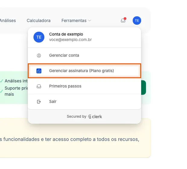 Gerenciar assinatura, no menu da conta.