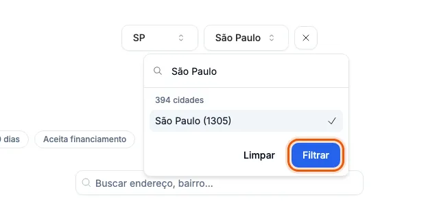 A lista de cidades aberta, com São Paulo marcada.