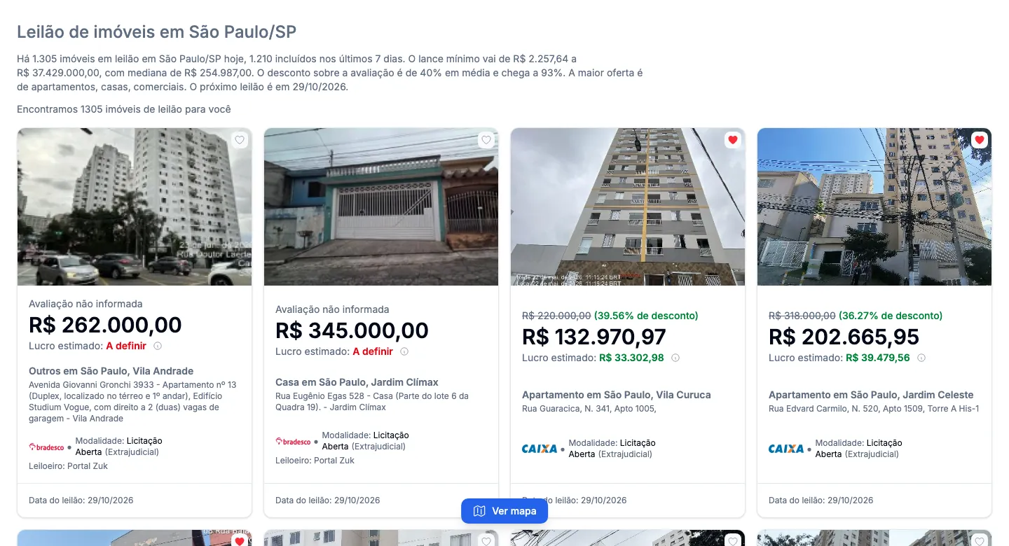 Os imóveis de leilão da cidade de São Paulo.