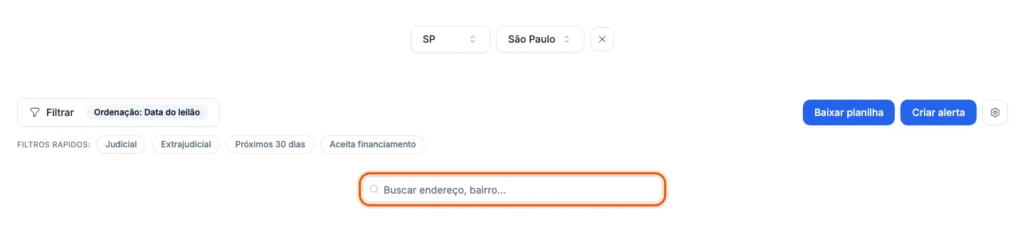 O campo de busca por endereço, acima da lista.