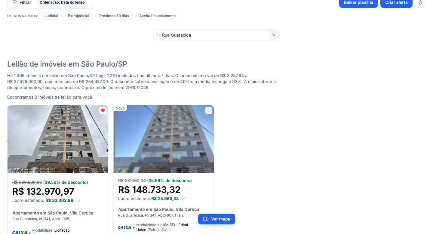 Os imóveis encontrados para Rua Guaracica, em São Paulo.