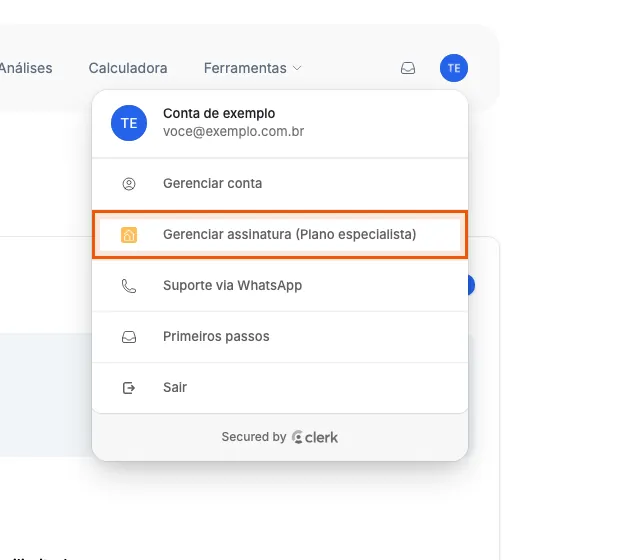 Gerenciar assinatura, no menu da conta.
