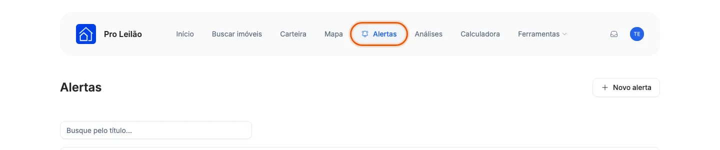Alertas, no menu do topo do site.
