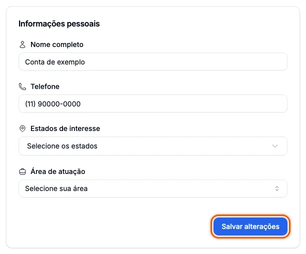 O botão Salvar alterações, no fim do cartão Informações pessoais.