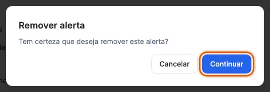 A confirmação de Remover alerta.