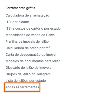 A coluna Ferramentas grátis, no rodapé do site.