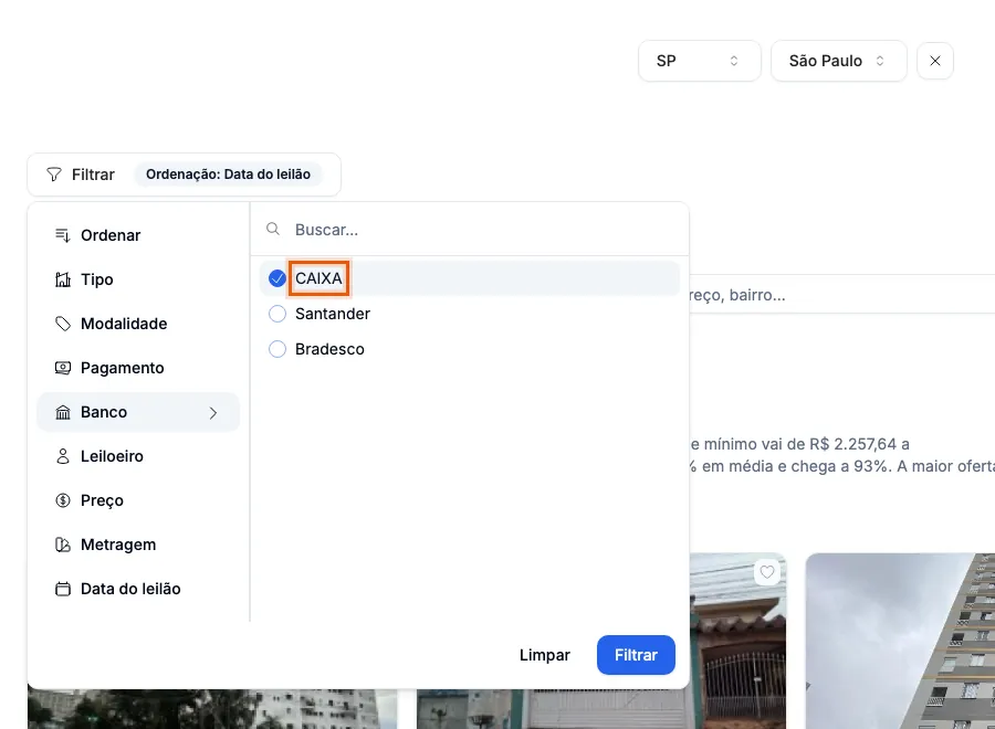 O grupo Banco aberto, com CAIXA marcado.