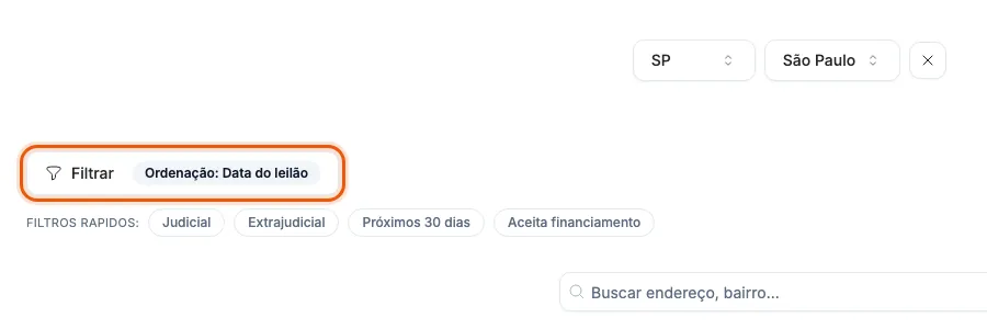 O botão Filtrar, onde fica a ordem da lista.
