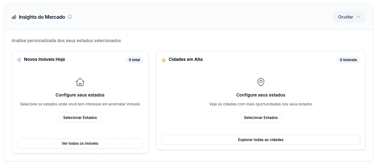 O bloco Insights do Mercado aberto, ainda sem estados escolhidos.