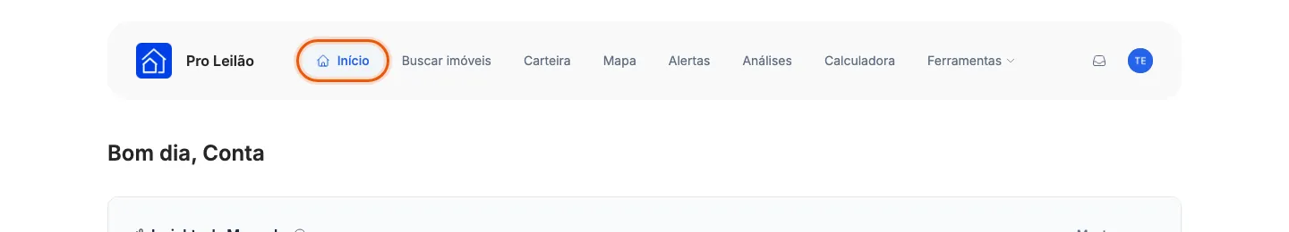 Início, no menu do topo do site.