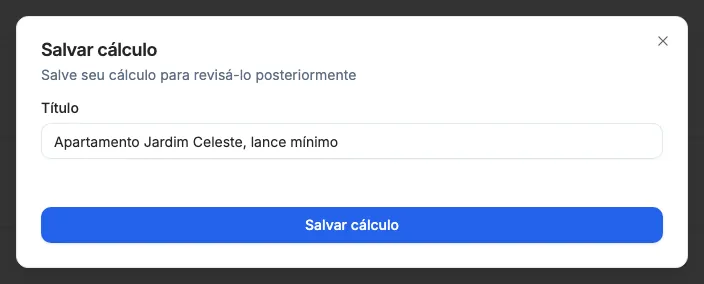A janela Salvar cálculo com o título preenchido.